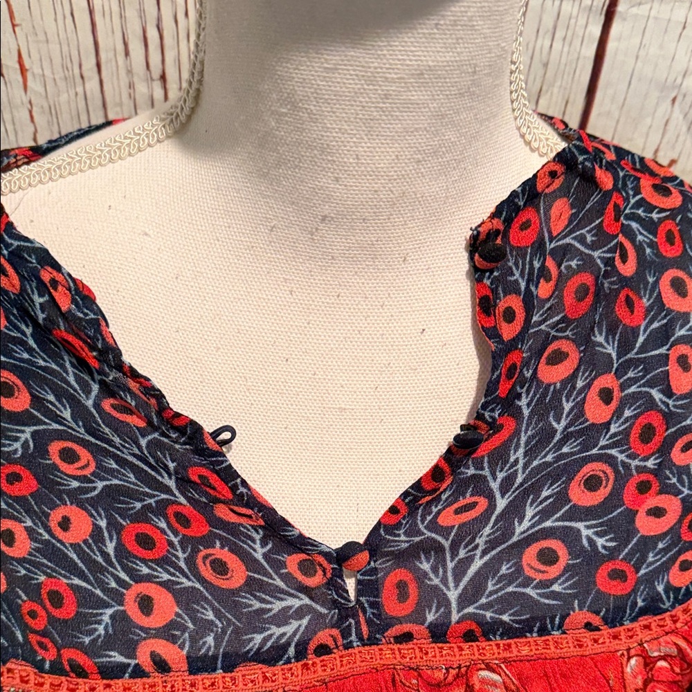 Anthropologie Red and Black Floral Blouse - Picture 2 of 3